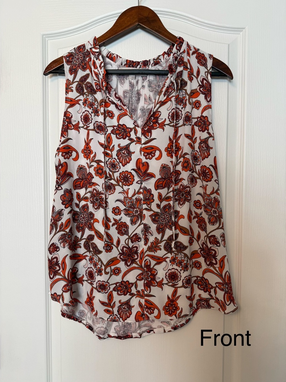 LOFT White Sleeveless Floral Tie-Neck Camisole Size:Large